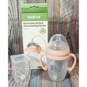 haakaa Silicone Baby Bottle & Silicone Feeding Tube‎ Set Gen.3 - Peach